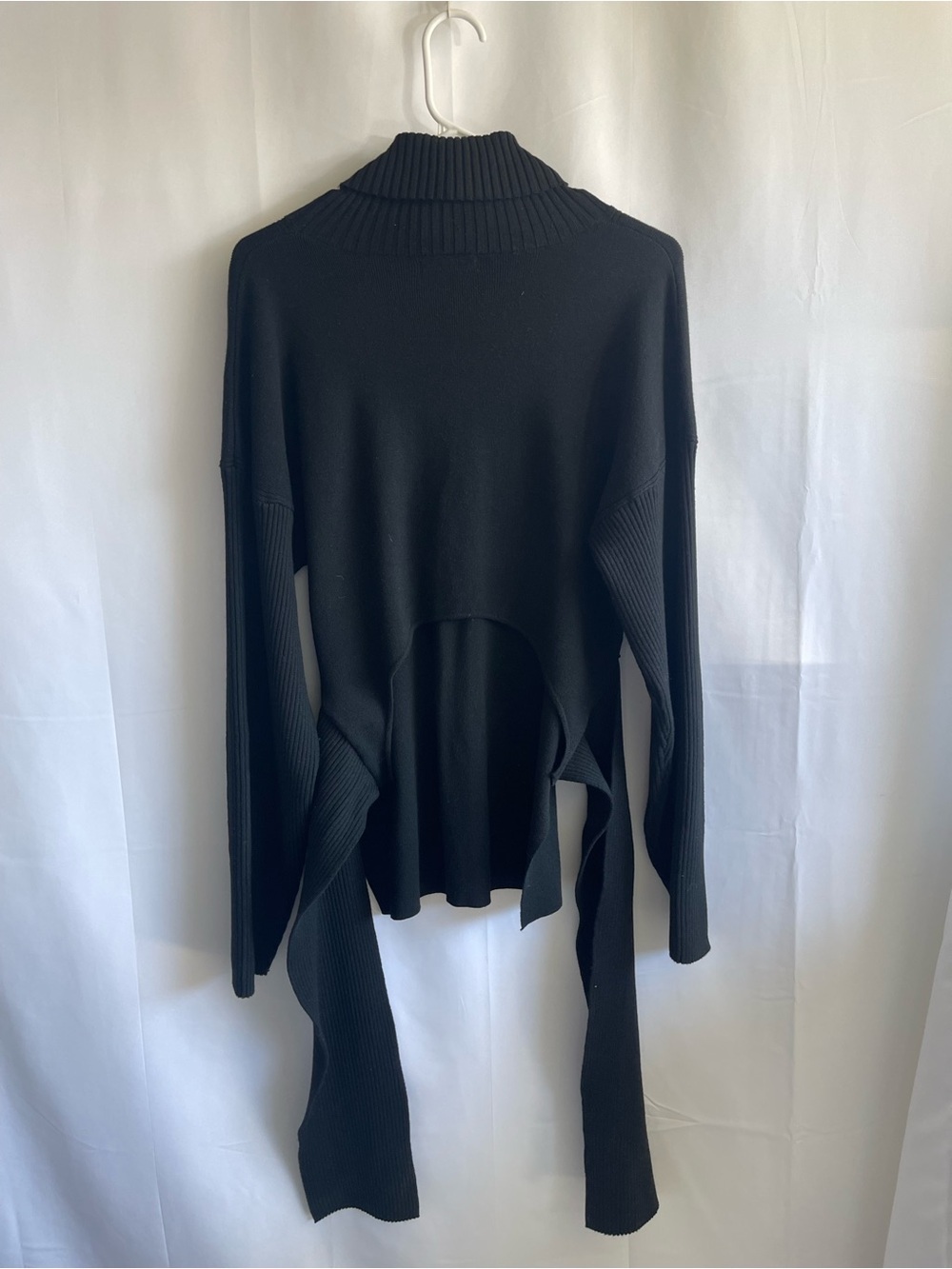 Women's Black Tie-Front Turtleneck Sweater - Picture 5 of 7